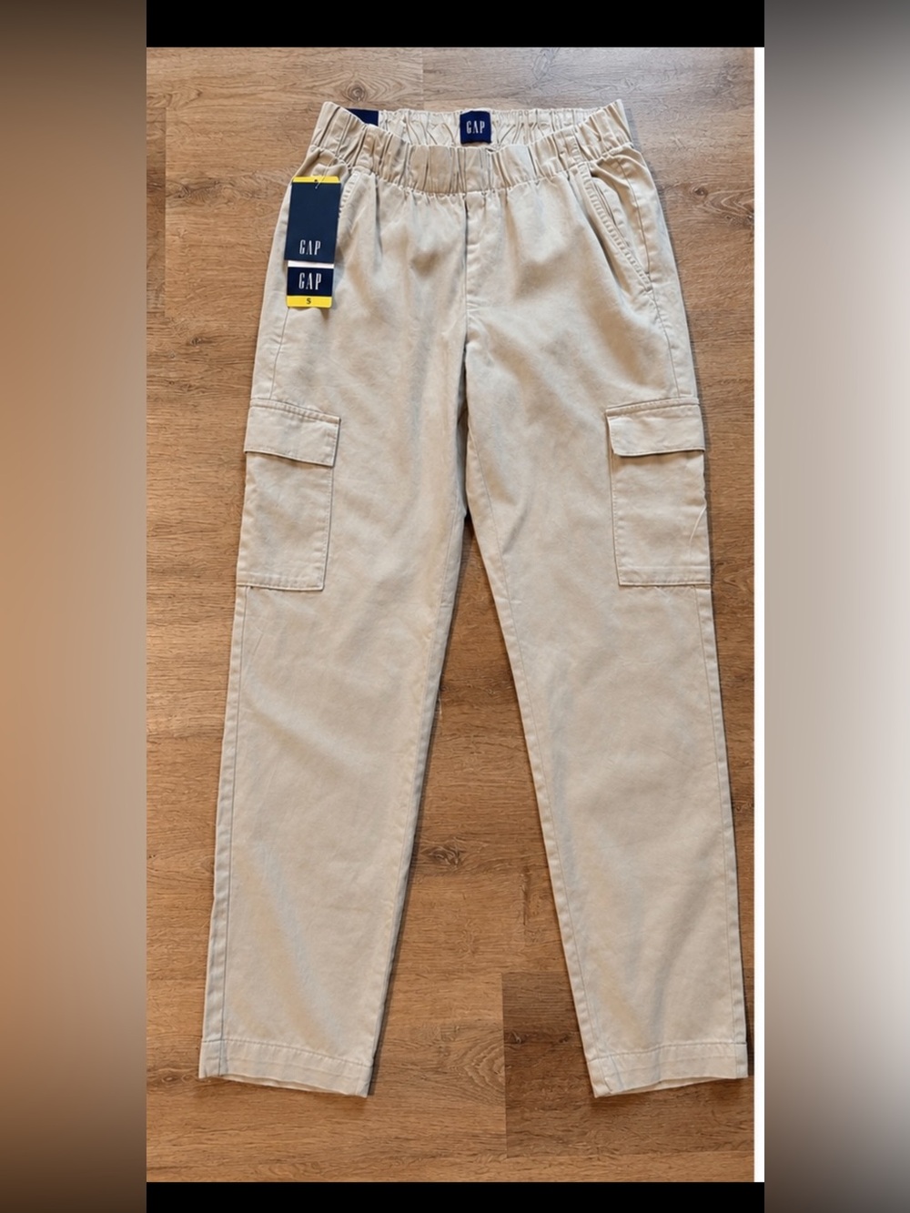 NWT Gap Women's High Rise Twill Cargo Pants Tan Beige Elastic Waist Small S